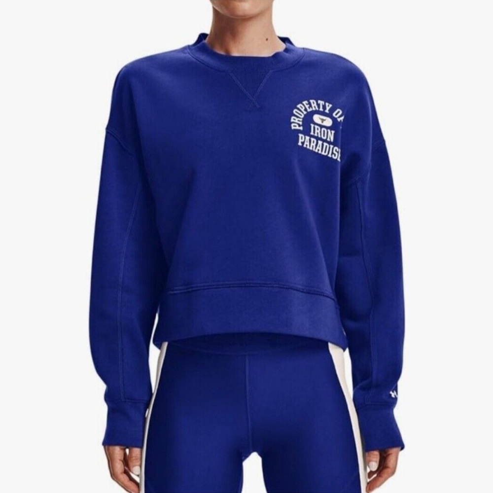Under Armour Women's Project Rock Fleece LC Crew Sweater - Royal & Onyx White